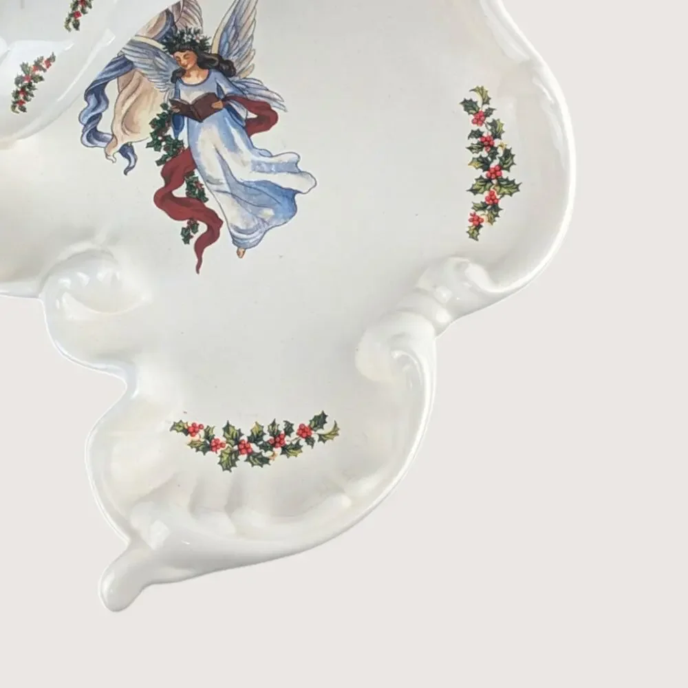 Vintage Handmade Ceramic Christmas Holiday Handled Tray